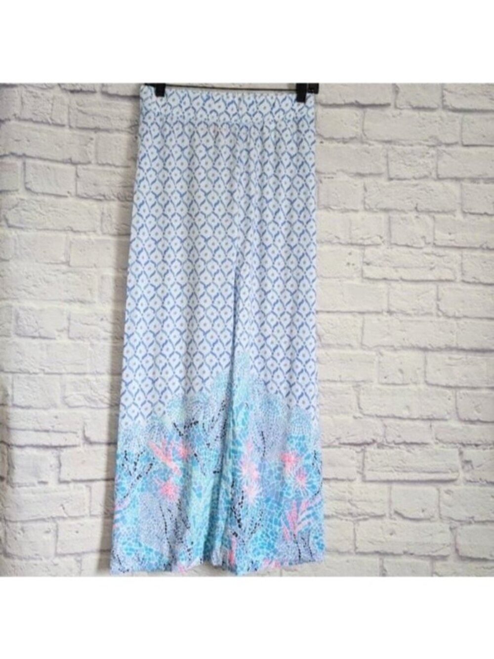 Lilly Pulitzer Bal Harbour Palazzo Pants XS Sea La Vie Coral Print Blue Pink